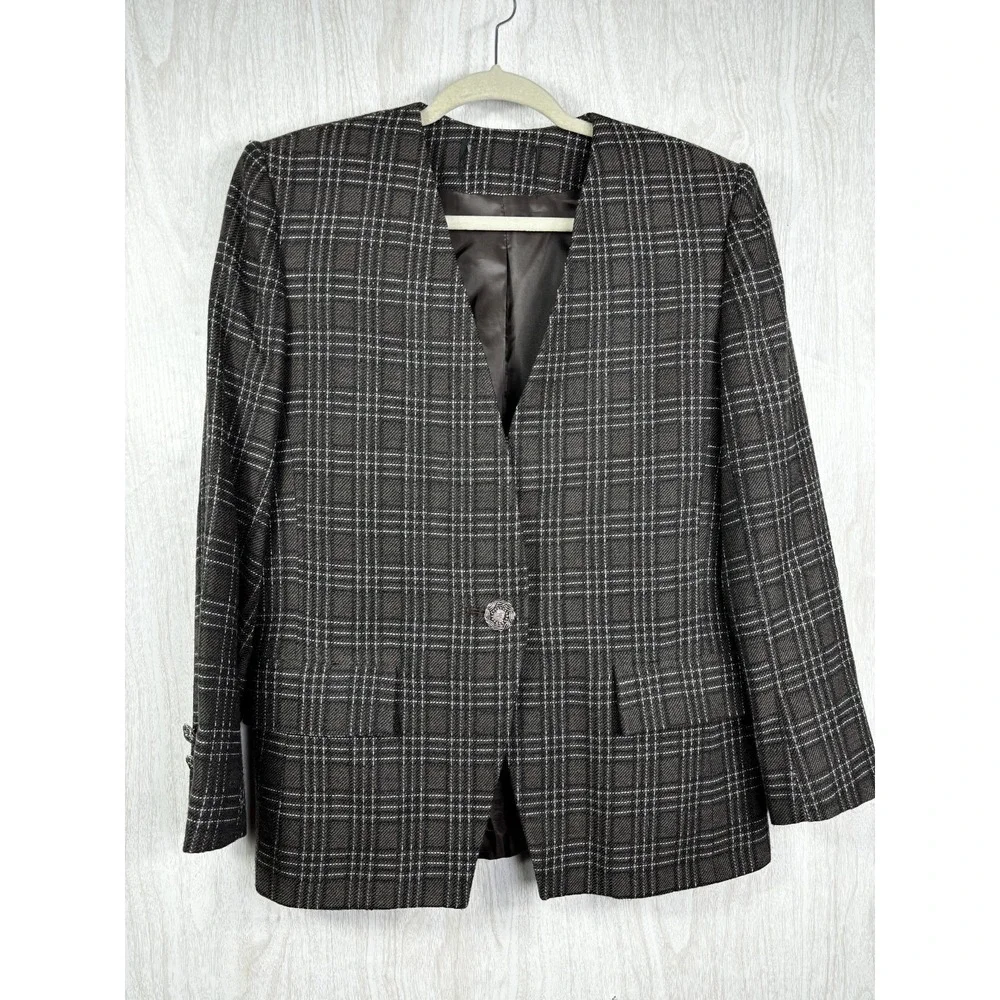 Vintage Wool Plaid Blazer Women's 10 Brown Union Made USA Classic‎ Chic